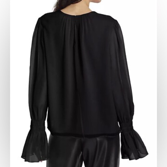Frame Silk Shirred Cuff Blouse In Noir Size M - Picture 2 of 7